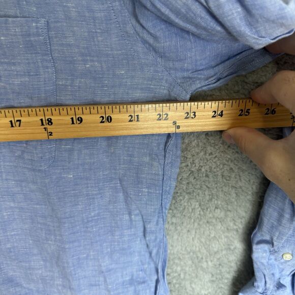 Uniqlo Shirt Mens XL Blue Linen Button Up Long Sleeve Casual City‎ Beach Travel - Picture 5 of 8